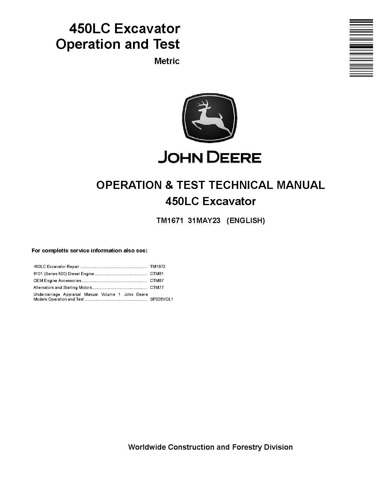 John Deere 450LC Crawler Excavators Operation Test Manual TM1671 (1)