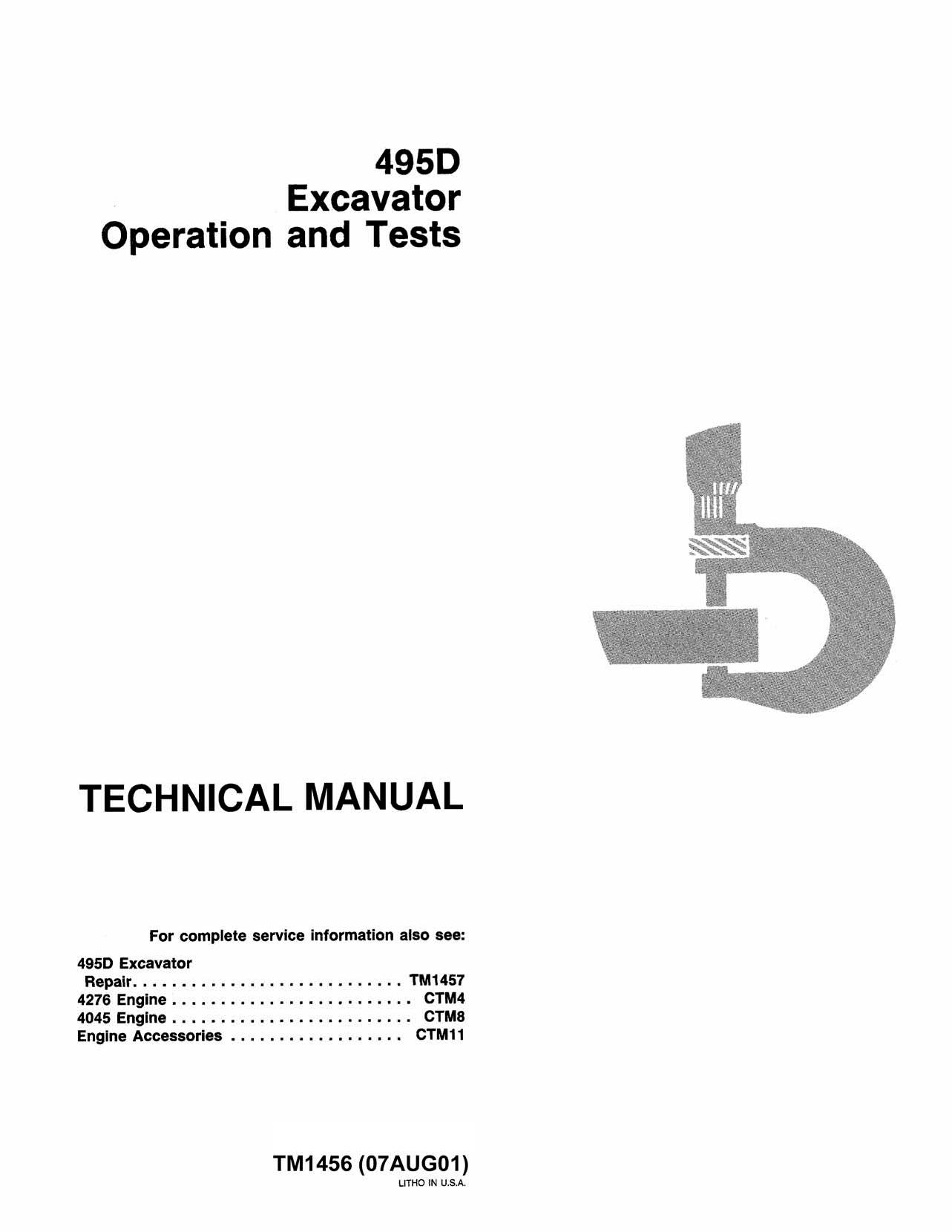 John Deere 495D Wheeled Excavators Operation Test Manual TM1456 (1)