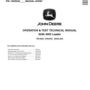 John Deere 524K 4WD Loaders Operation Test Manual TM12093 (1)