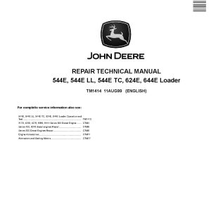 John Deere 544E 624E 644E 4WD Loaders 544E LL Log Loaders 544E TC Tool Cariers Repair Manual TM1414 (1)