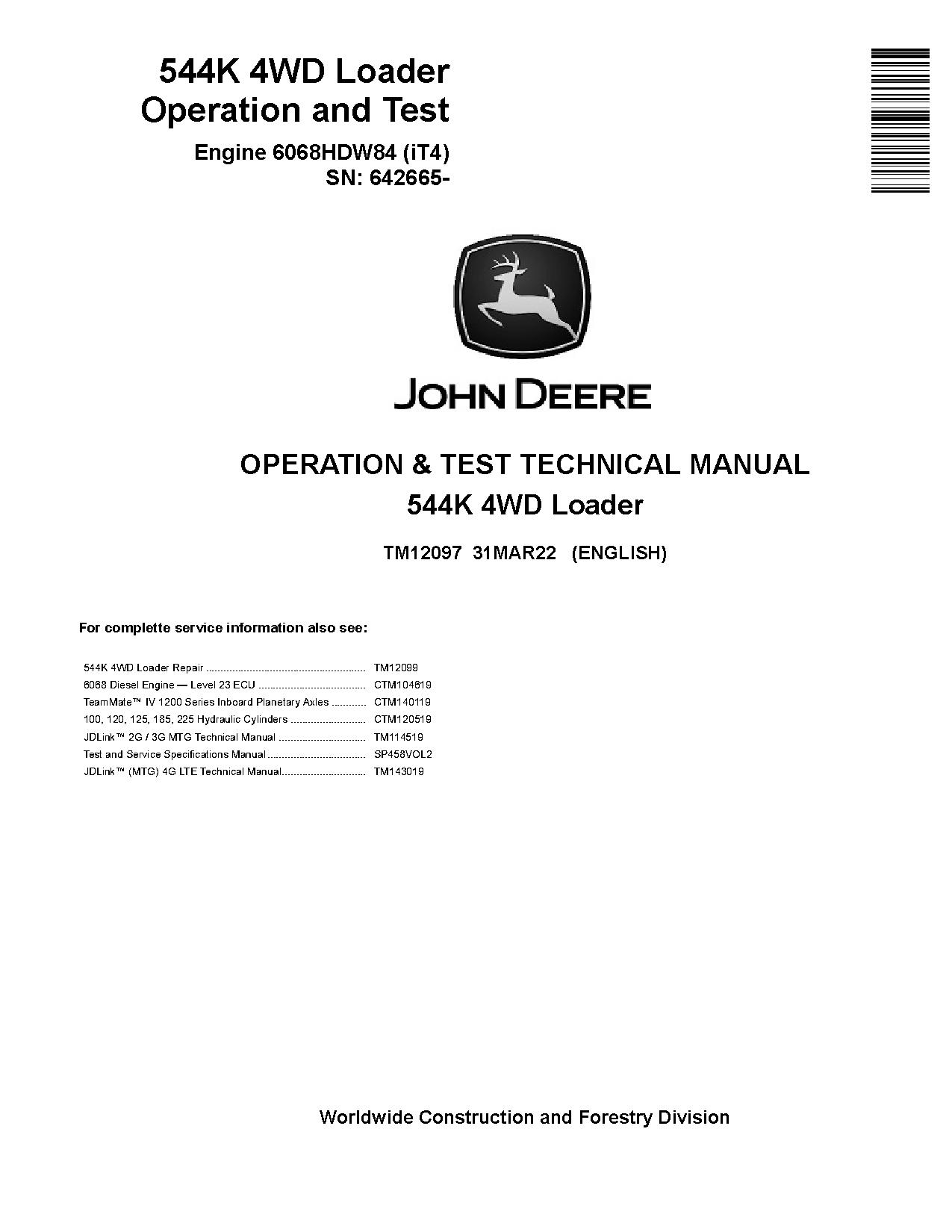 John Deere 544K 4WD Loaders Operation Test Manual TM12097 (1)