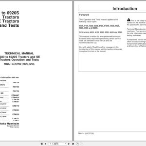 John Deere 6020 to 6920S and SE Tractor Operation and Tests Manual TM4741 1