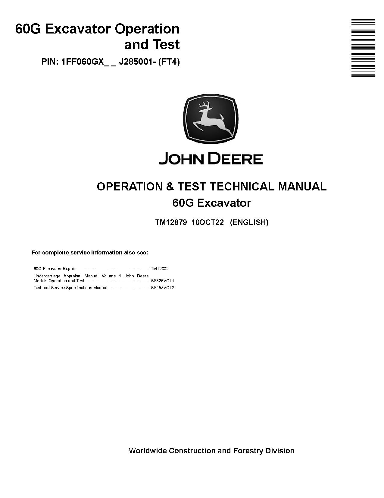 John Deere 60G Compact Excavators Operation and Test Manual TM12879 (1)