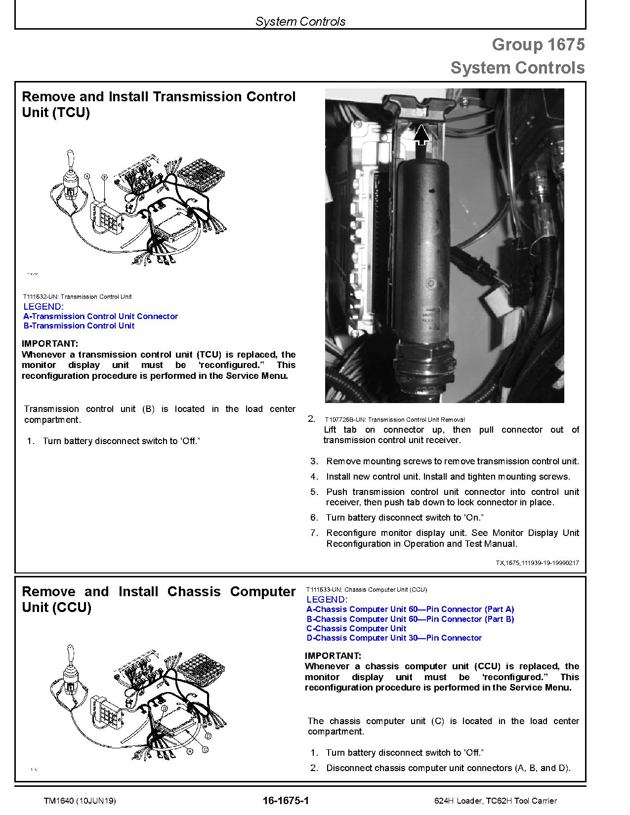 John Deere 624H 4WD Loaders TC62H Tool Cariers Repair Manual TM1640 (4)
