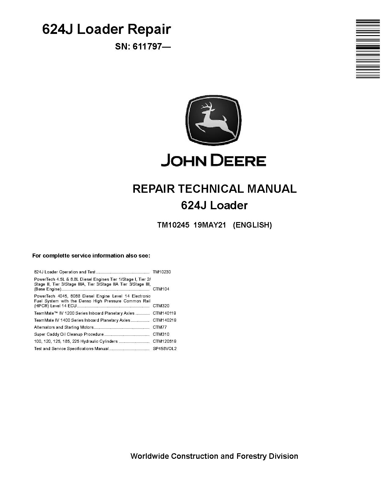 John Deere 624J 4WD Loaders Repair Manual TM10245 (1)