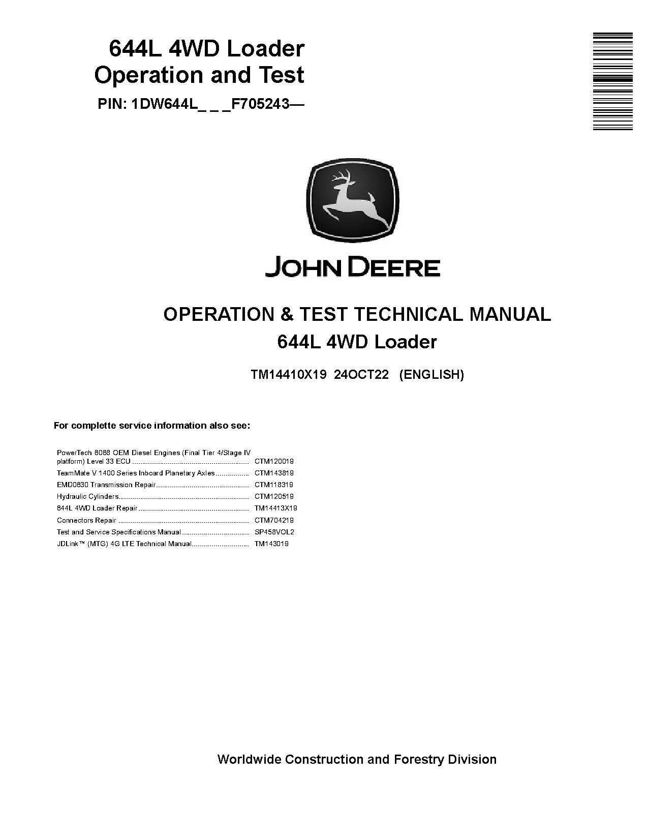 John Deere 644L 4WD Wheel Loaders Operation Test Manual TM14410X19 (1)