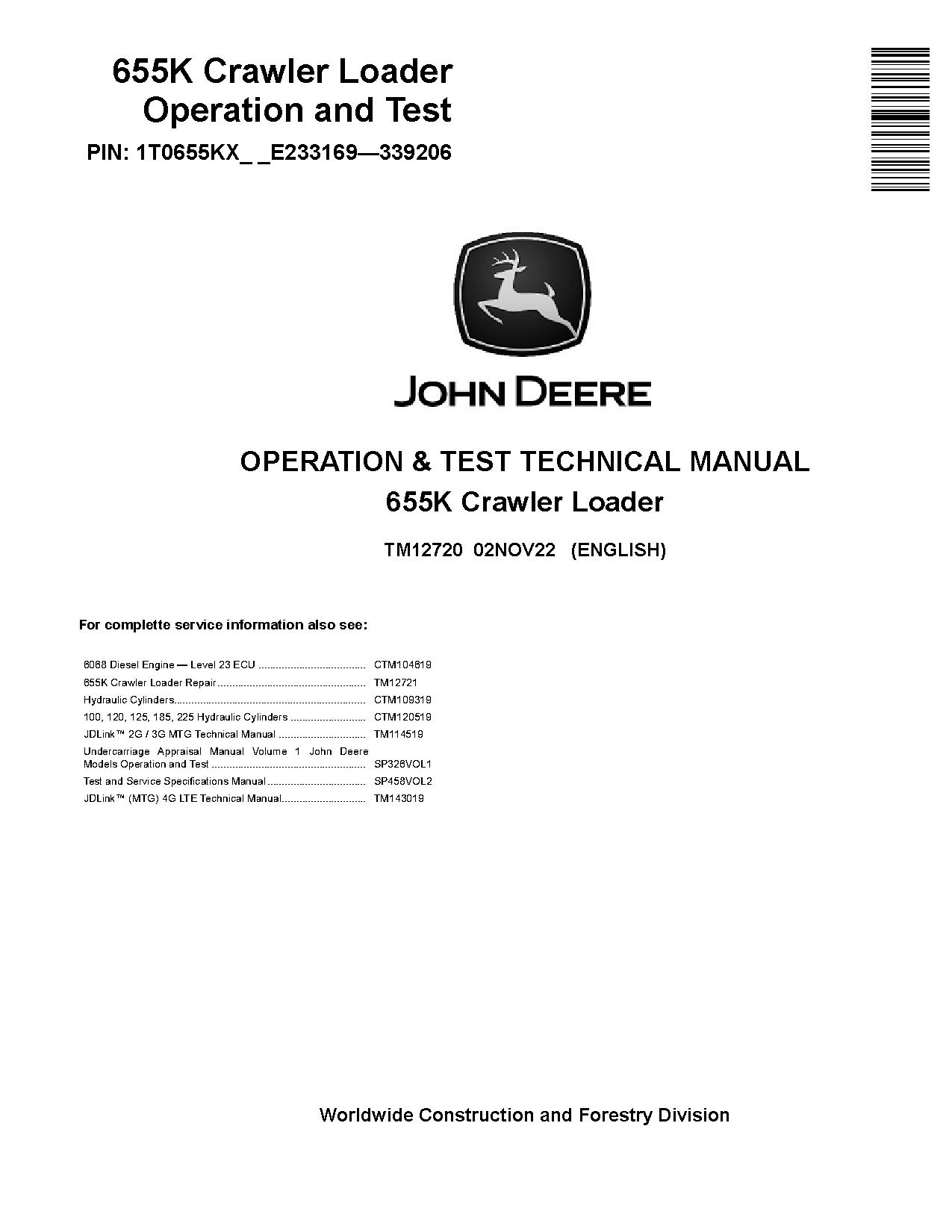 John Deere 655K Crawler Loaders Operation Test Manual TM12720 (1)