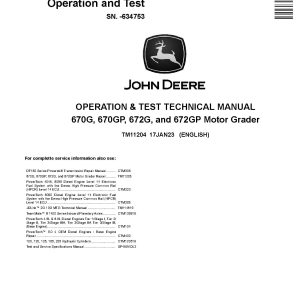 John Deere 670G 670GP 672G 672GP Motor Graders Operation Test Manual TM11204 (1)