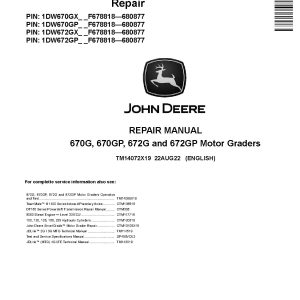 John Deere 670G 670GP 672G 672GP Motor Graders Repair Manual TM14072X19 (1)