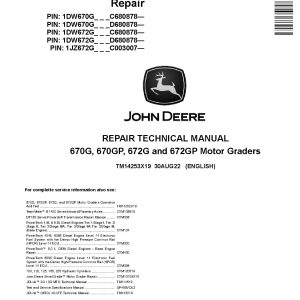John Deere 670G 670GP 672G 672GP Motor Graders Repair Manual TM14253X19 (1)