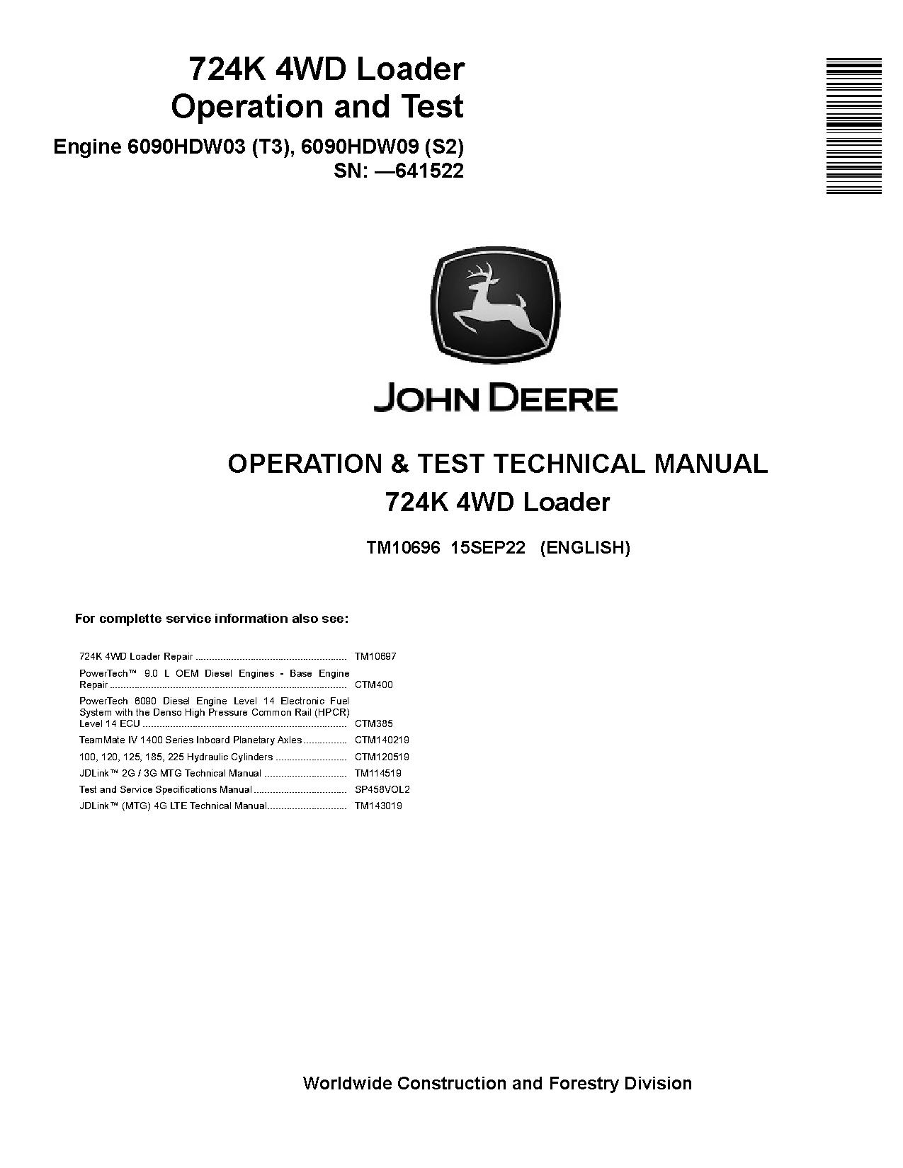 John Deere 724K 4WD Loaders Operation Test Manual TM10696 (1)