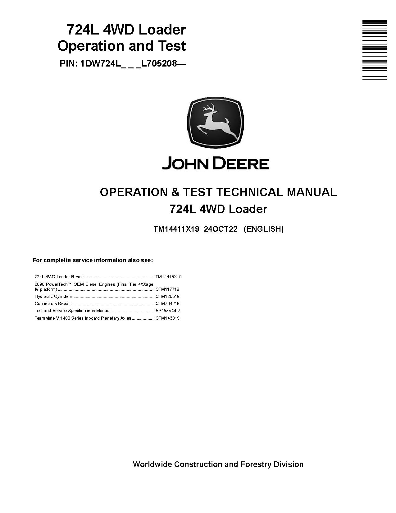John Deere 724L 4WD Wheel Loaders Operation Test Manual TM14411X19 (1)