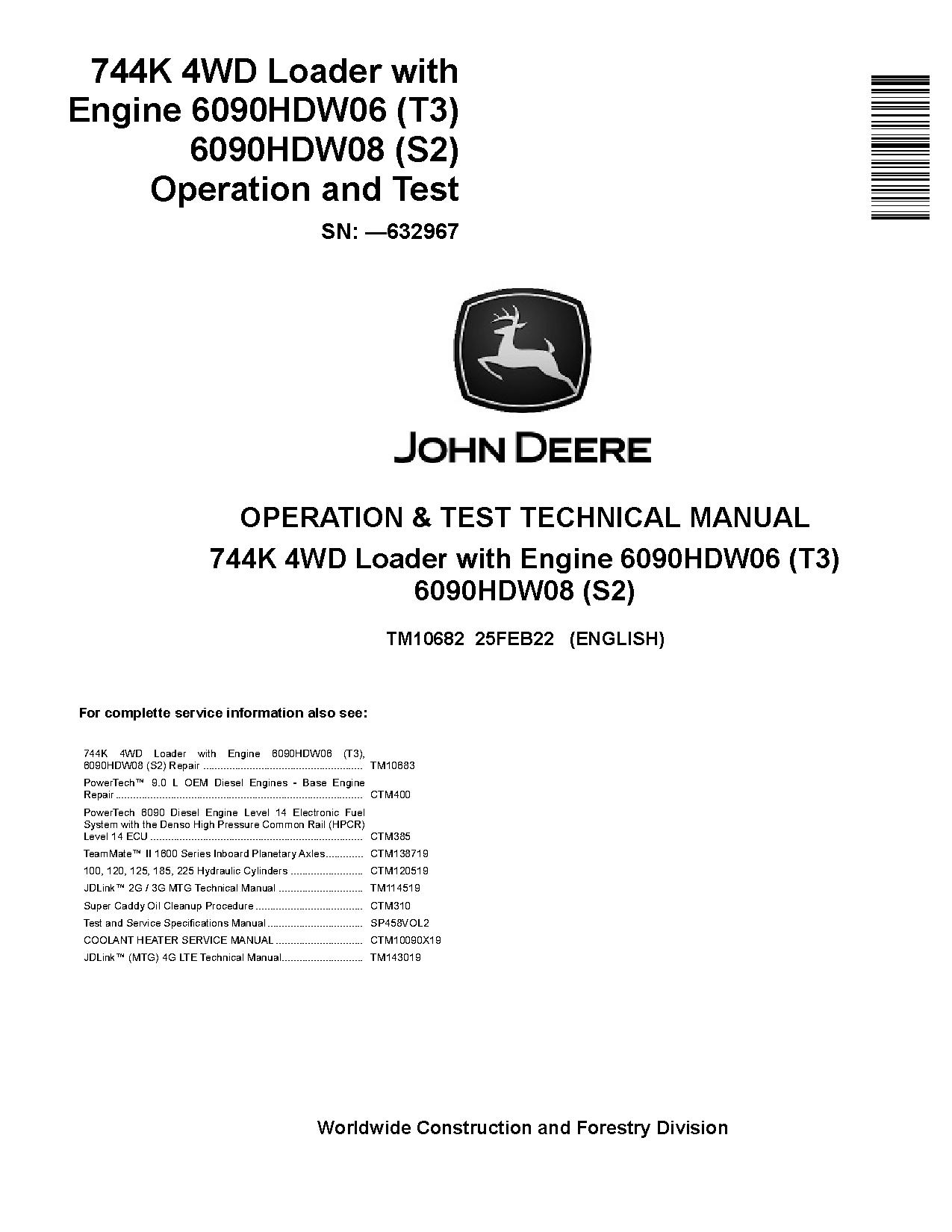 John Deere 744K 4WD Loaders Operation Test Manual TM10682 (1)