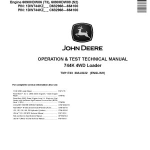 John Deere 744K 4WD Loaders Operation Test Manual TM11743 (1)
