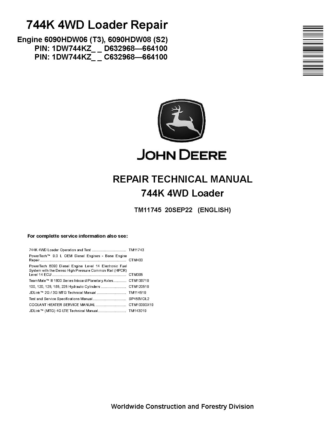 John Deere 744K 4WD Loaders Repair Manual TM11745 (1)