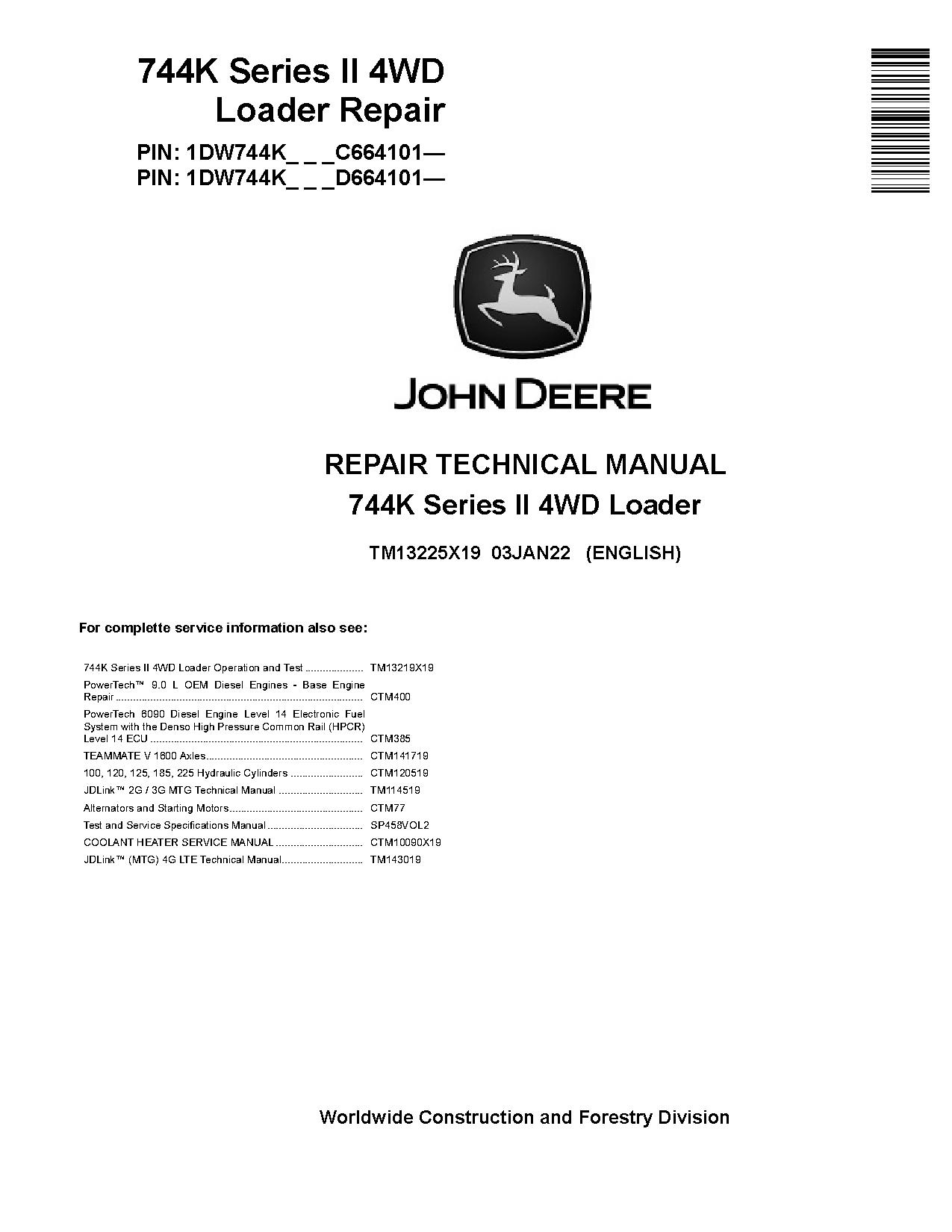 John Deere 744K II 4WD Loaders Repair Manual TM13225X19 (1)