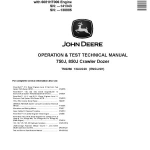 John Deere 750J 850J Crawler Dozers Operation Test Manual TM2260 (1)
