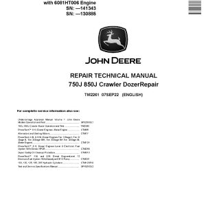 John Deere 750J 850J Crawler Dozers Repair Manual TM2261 (1)