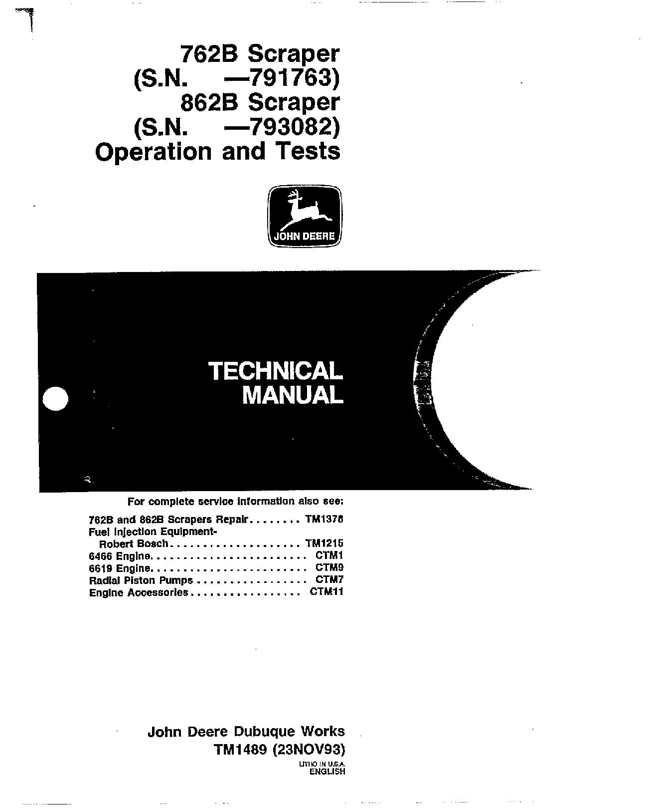 John Deere 762B 862B Scrapers Operation Test Manual TM1489 (1)