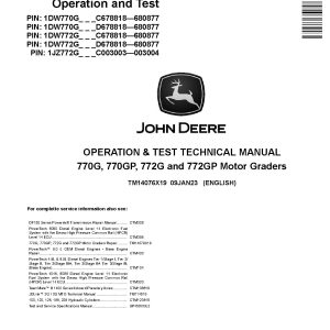 John Deere 770G 770GP 772G 772GP Motor Graders Operation Test Manual TM14076X19 (1)