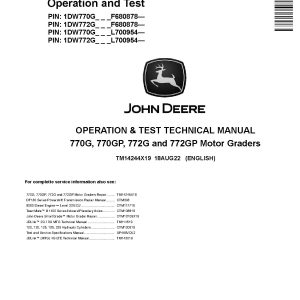 John Deere 770G 770GP 772G 772GP Motor Graders Operation Test Manual TM14244X19 (1)