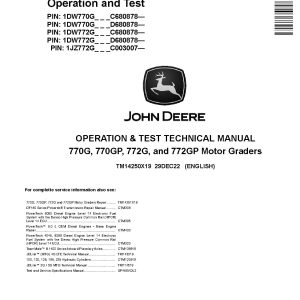 John Deere 770G 770GP 772G 772GP Motor Graders Operation Test Manual TM14250X19 (1)