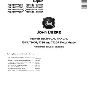 John Deere 770G 770GP 772G 772GP Motor Graders Repair Manual TM13027X19 (1)