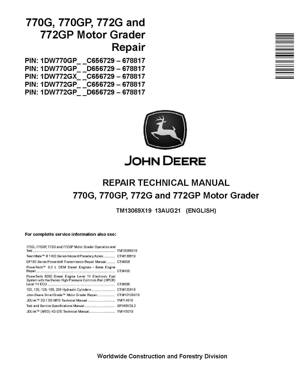 John Deere 770G 770GP 772G 772GP Motor Graders Repair Manual TM13069X19 (1)