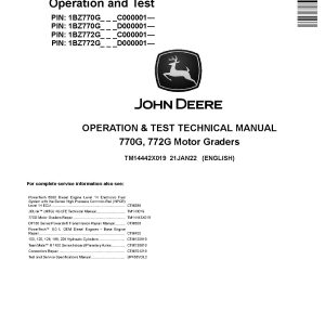 John Deere 770G 772G Motor Graders Operation Test Manual TM14442X019 (1)