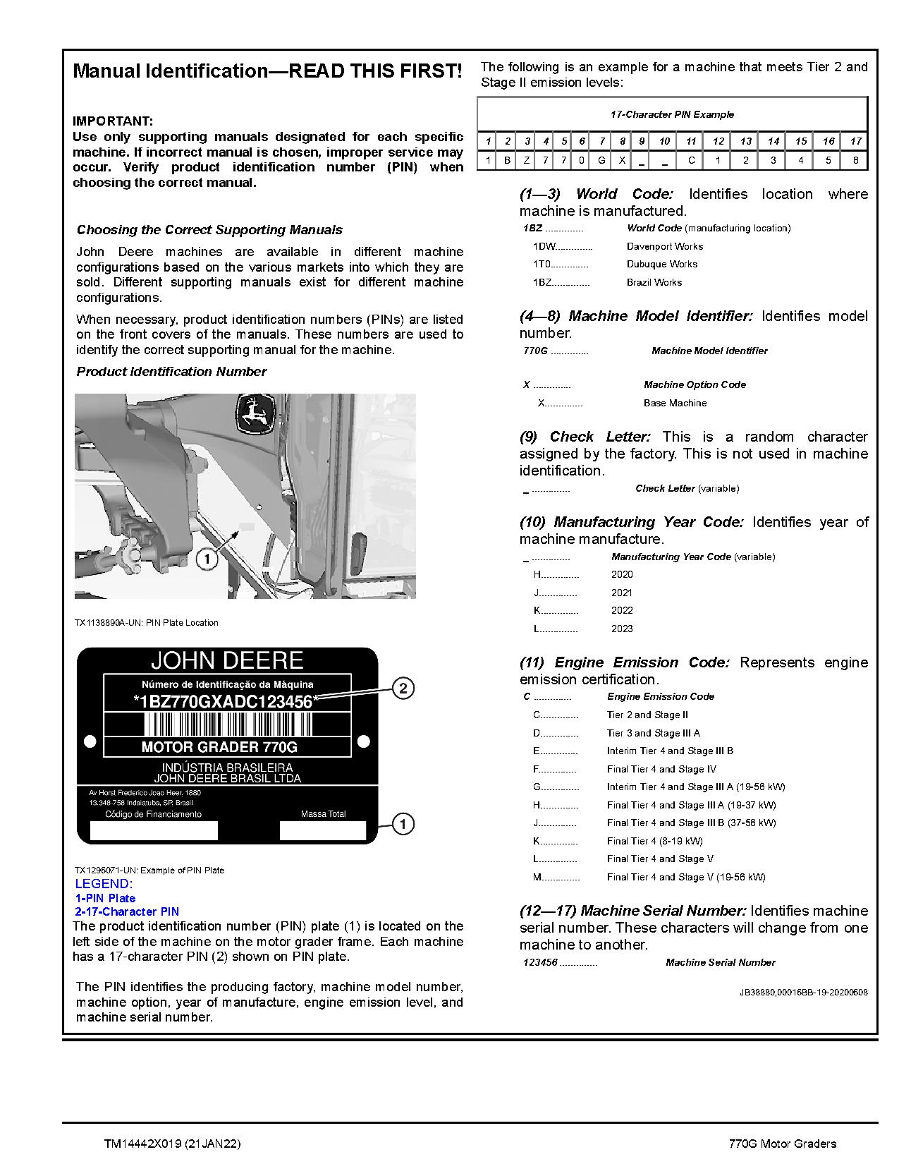 John Deere 770G 772G Motor Graders Operation Test Manual TM14442X019 (2)