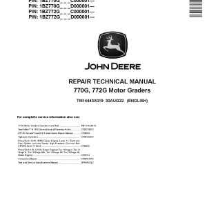 John Deere 770G 772G Motor Graders Repair Manual TM14443X019 (1)