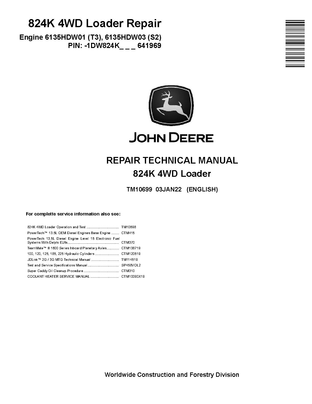 John Deere 824K 4WD Loaders Repair Manual TM10699 (1)