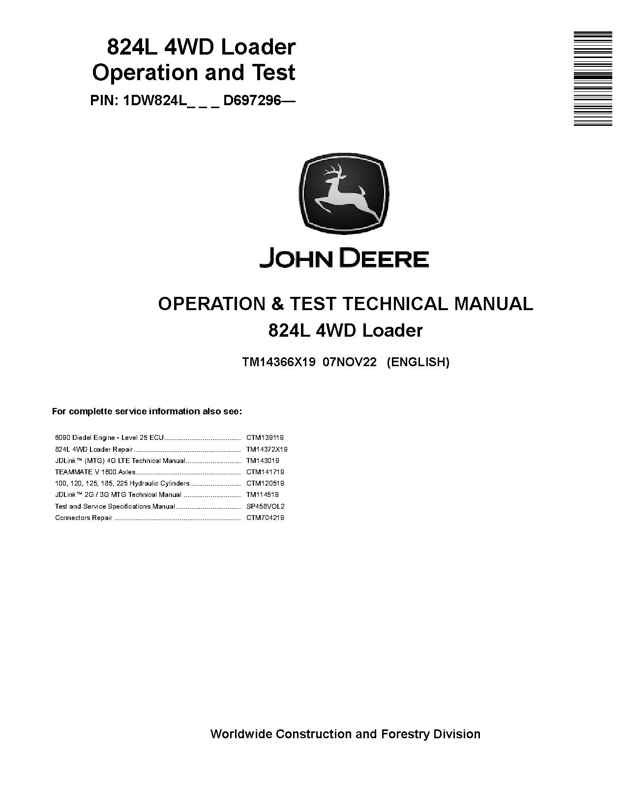 John Deere 824L 4WD Loaders Operation Test Manual TM14366X19 (1)