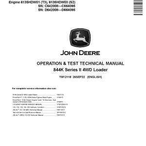John Deere 844K 4WD Loaders Operation Test Manual TM12118 (1)