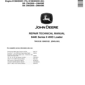 John Deere 844K 4WD Loaders Repair Manual TM12120 (1)