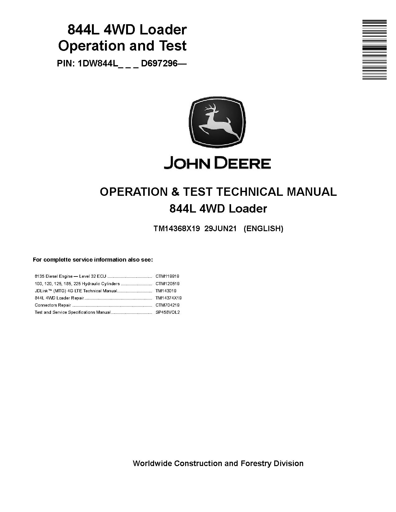 John Deere 844L 4WD Loaders Operation Test Manual TM14368X19 (1)