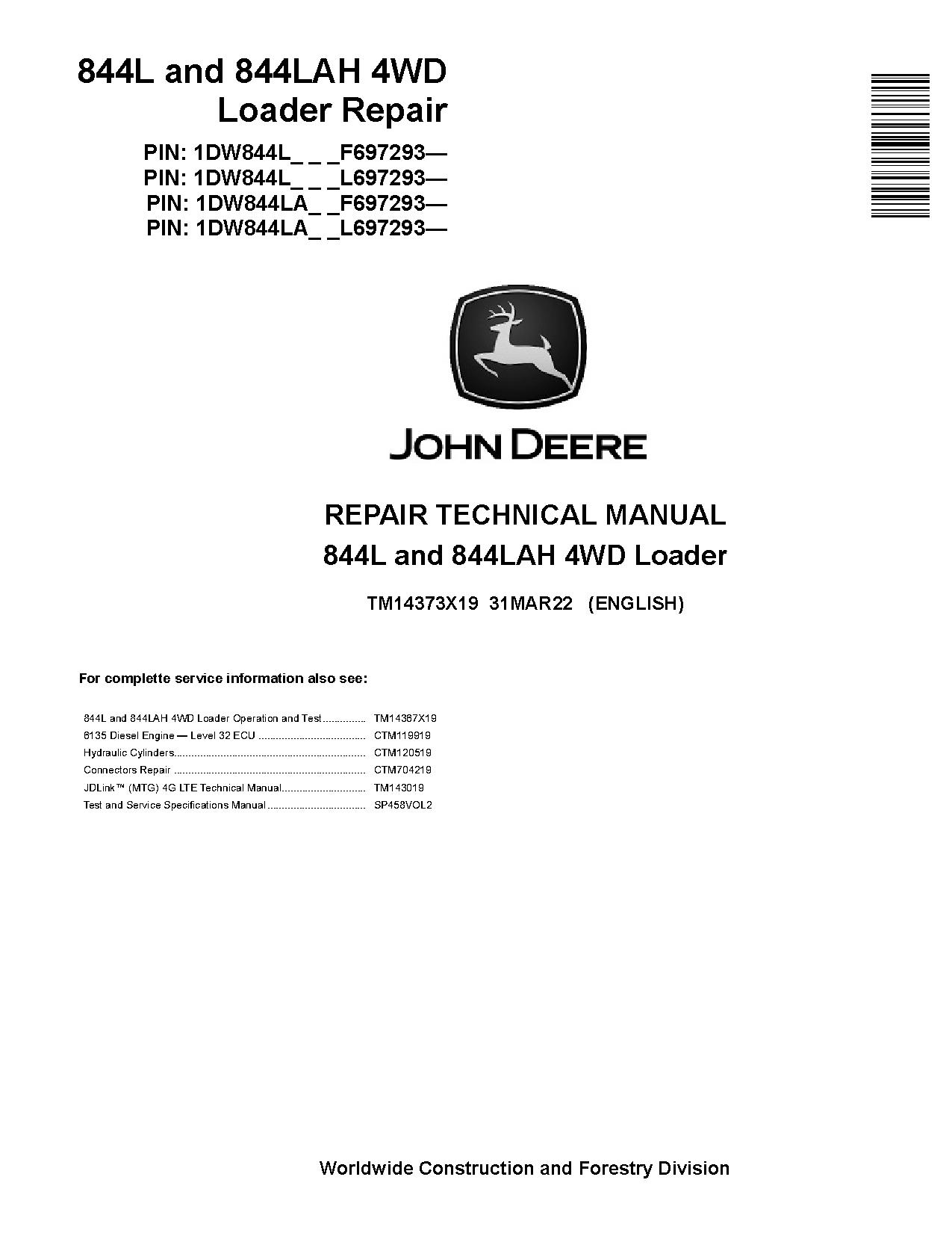 John Deere 844L 844LAH 4WD Wheel Loaders Repair Manual TM14373X19 (1)