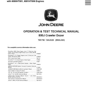 John Deere 850J Crawler Dozers Operation Test Manual TM1730 (1)