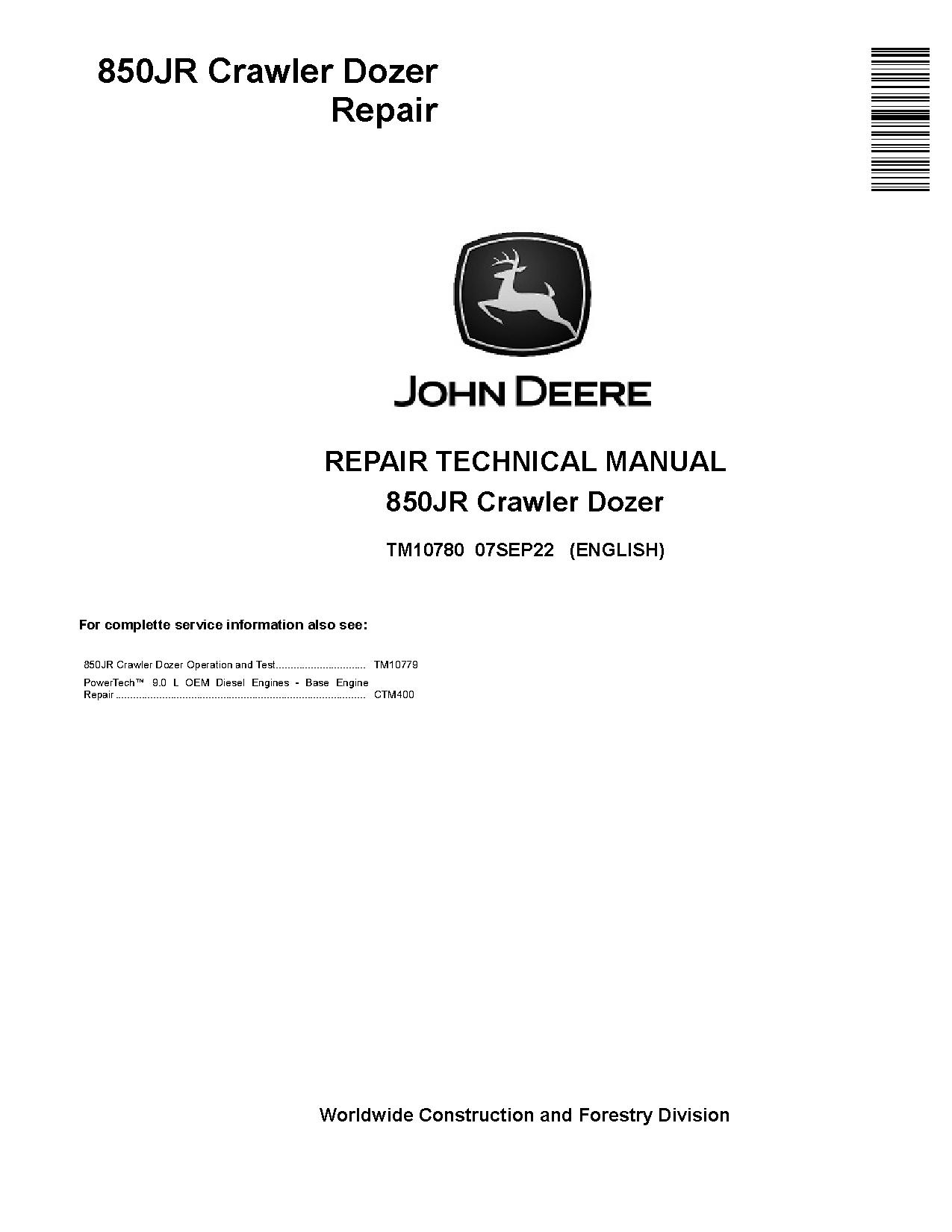 John Deere 850JR Military Crawler Dozers Repair Manual TM10780 (1)