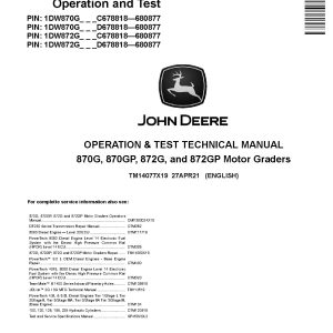 John Deere 870G 870GP 872G 872GP Motor Graders Operation Test Manual TM14077X19 (1)