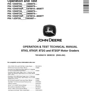 John Deere 870G 870GP 872G 872GP Motor Graders Operation Test Manual TM14254X19 (1)