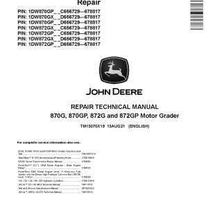 John Deere 870G 870GP 872G 872GP Motor Graders Repair Manual TM13070X19 (1)
