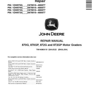 John Deere 870G 870GP 872G 872GP Motor Graders Repair Manual TM14080X19 (1)