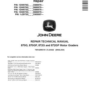 John Deere 870G 870GP 872G 872GP Motor Graders Repair Manual TM14255X19 (1)