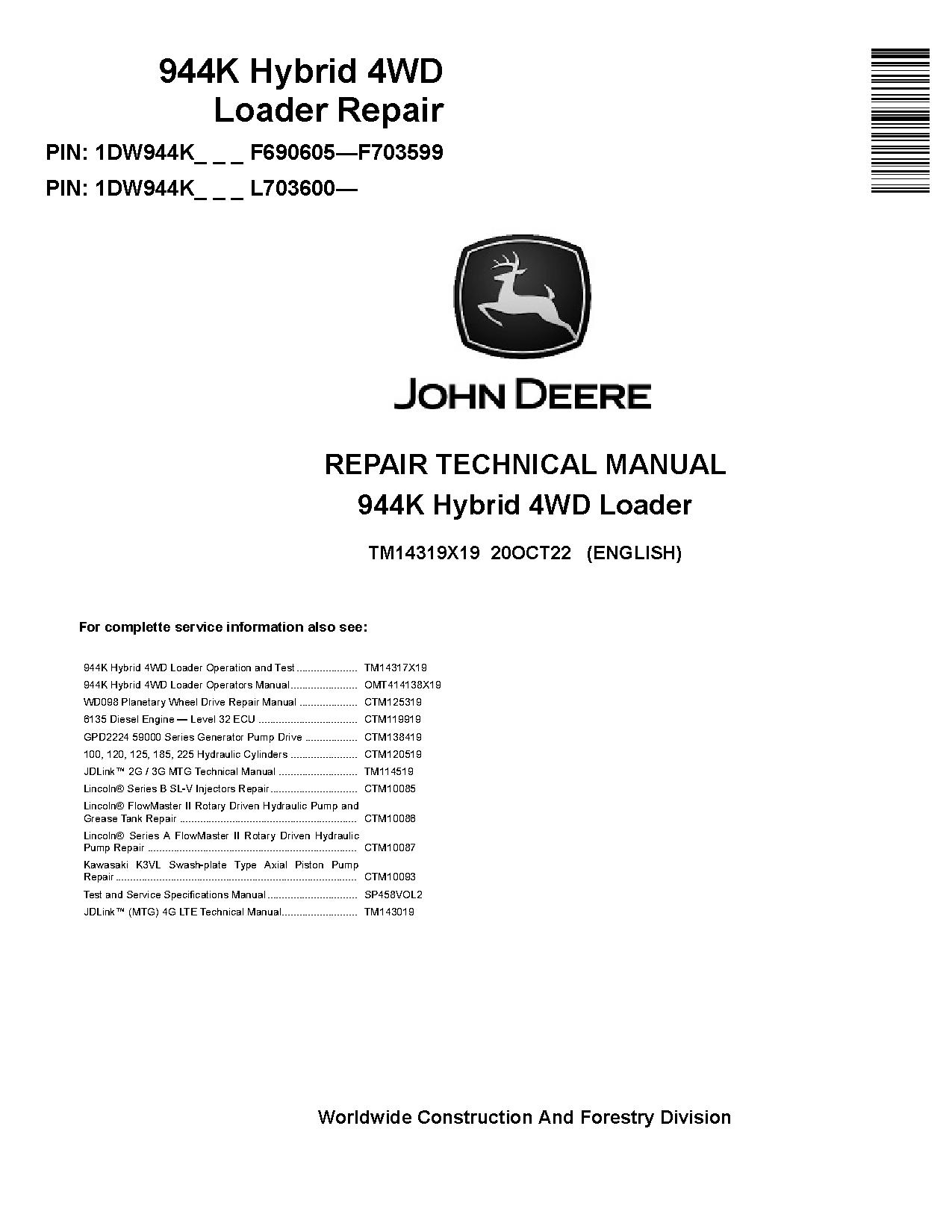 John Deere 944K Hybrid 4WD Loaders Repair Manual TM14319X19 (1)