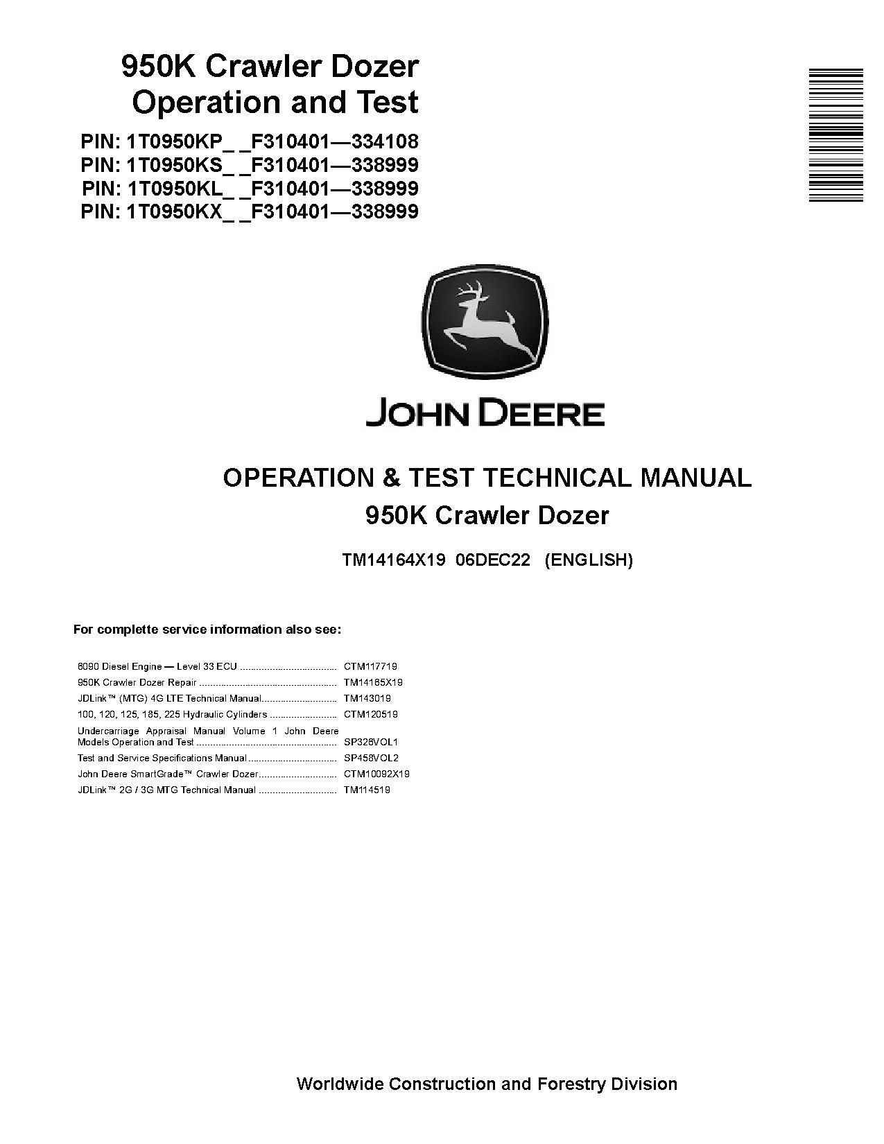 John Deere 950K Crawler Dozers Operation Test Manual TM14164X19 (1)