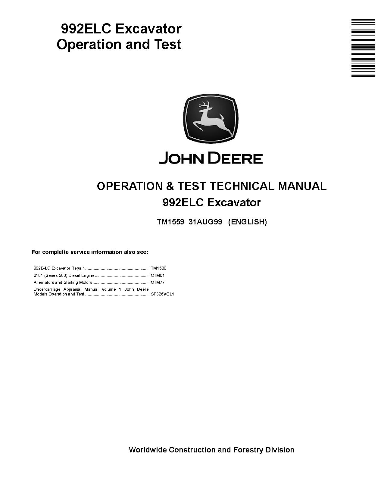 John Deere 992E LC Crawler Excavators Operation Test Manual TM1559 (1)