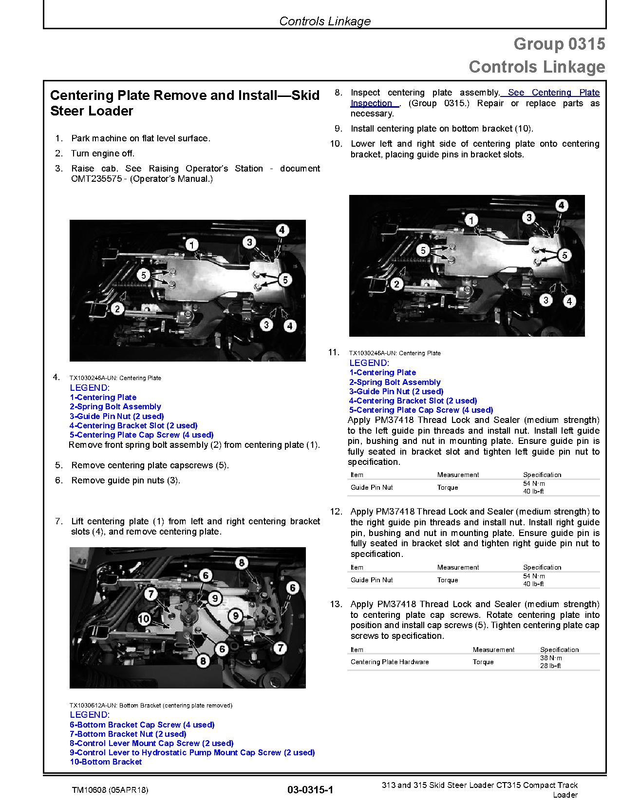 John Deere CT315 Compact Track Loaders 313 315 Skid Steer Loaders Repair Manual TM10608 (2)