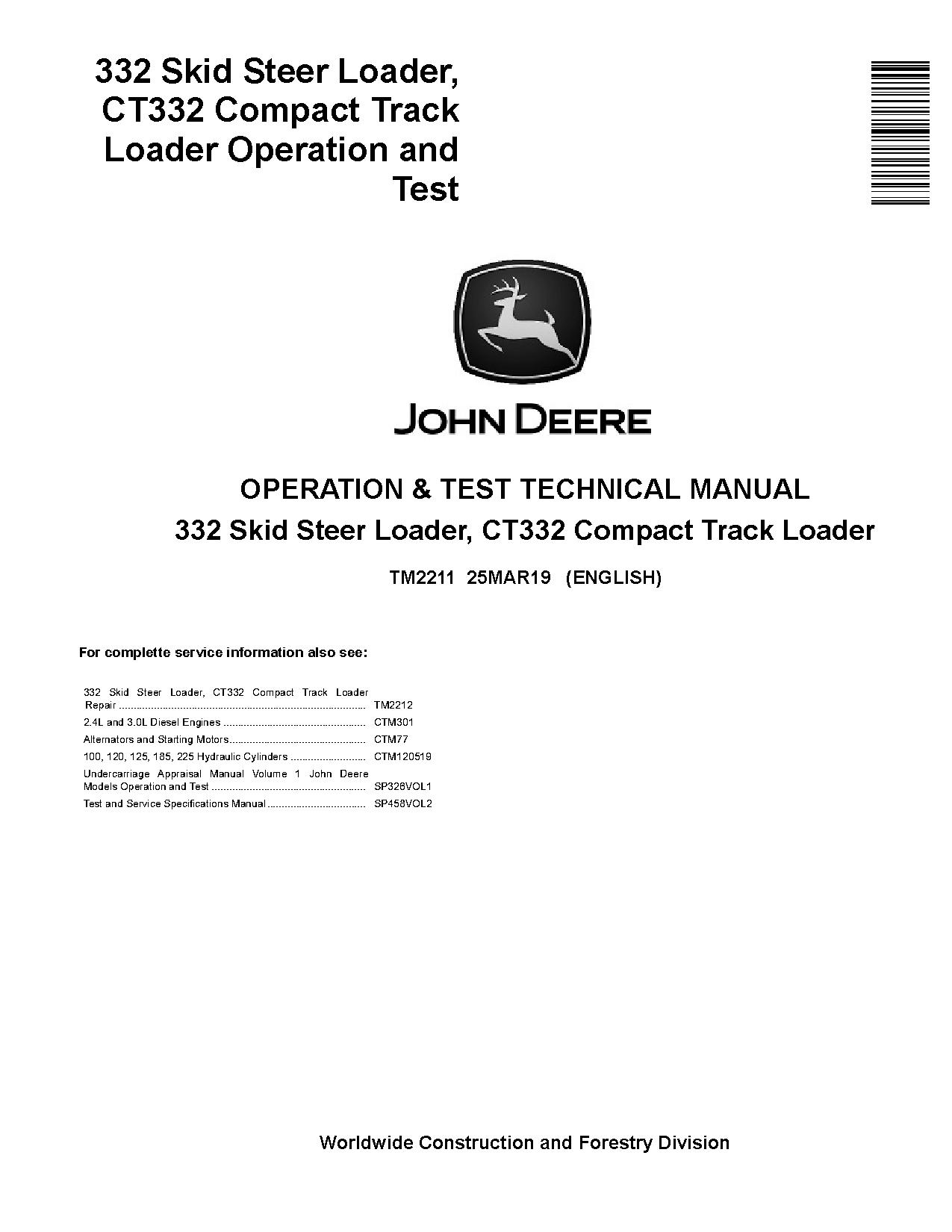 John Deere CT332 Compact Track Loaders 332 Skid Steer Loaders Operation Test Manual TM2211 (1)