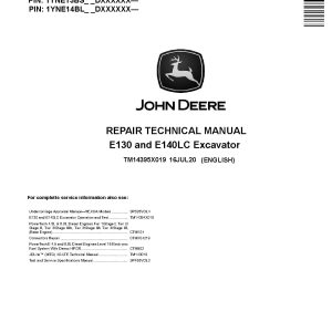 John Deere E130 E140LC Crawler Excavators Repair Manual TM14395X019 (1)